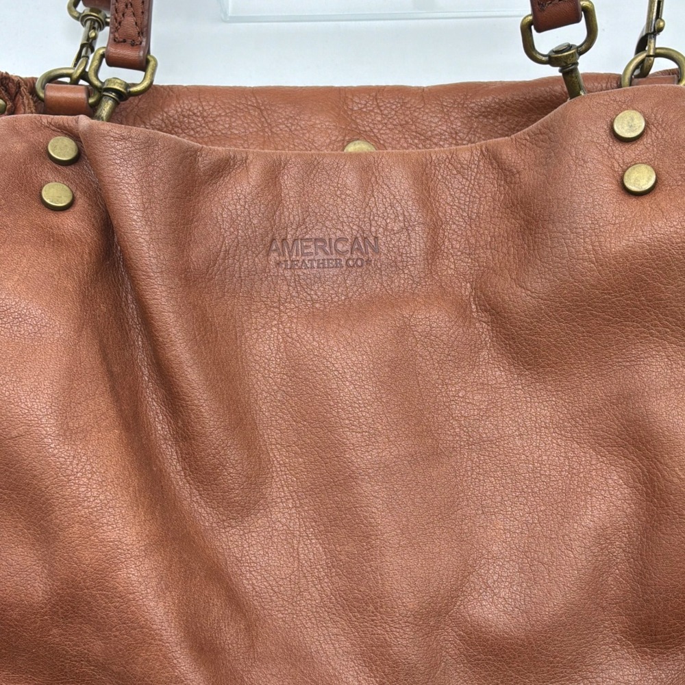AMERICAN LEATHER CO Brown Genuine Leather Handbag Lenox Triple Entry Satchel